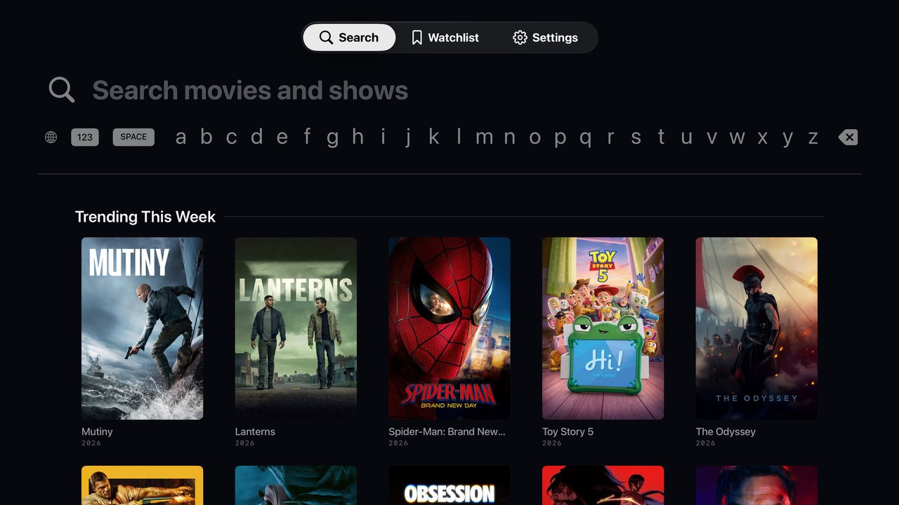 Search screen showing trending titles